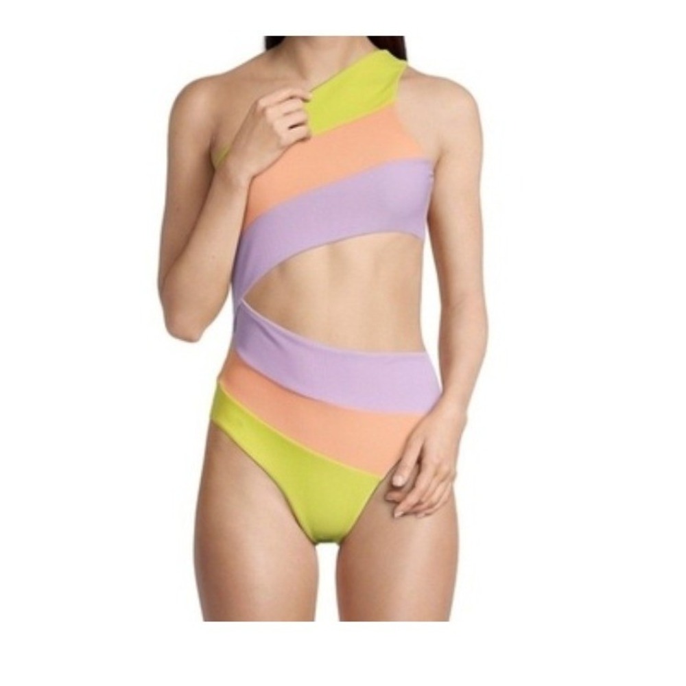 Beach Riot Swimsuit Small Colorblock One Shoulder Cutout Ribbed Joyce